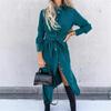 Women's Cotton Button Down Maxi Long Sleeve Lapel Collared Long Dress Lace Up Waist Ladies Robes