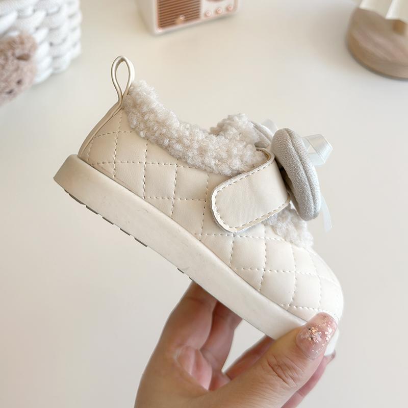 Children's Cotton Shoes for Winter New Style Girls' Fluffy Warm Baby Shoes Little Girl Bow Princess Cotton Shoes