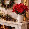 UV Resistant Artificial Poinsettia Bouquet 36cm Xmas Faux Poinsettia  Fireplace