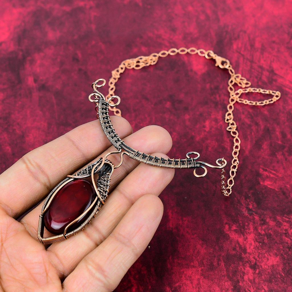 Red Fire Labradorite Necklace Copper Wire Wrapped Gemstone Necklace Adjustable Chain Necklace Copper Jewelry Handmade Necklace Gift For Wife