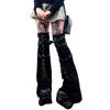Women Punk Harness Eyelets Straps Flared Leg Warmer Japanese Style Buckled Thigh High Leg Cover Long Sock Stockings