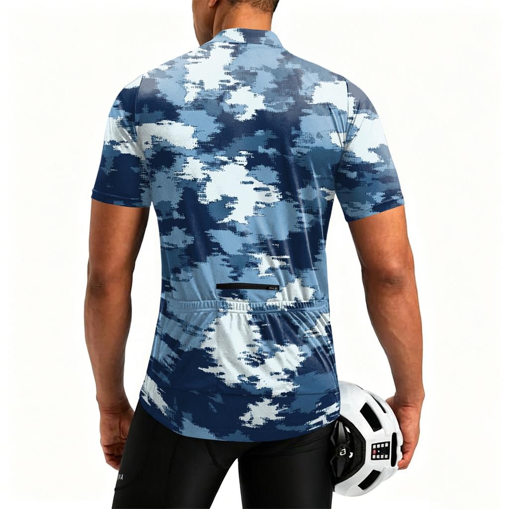 Men's Short Sleeve Cycling Jersey Breathable Quick Dry Fabric Half Zip Front Athletic Fit Lightweight Top for Outdoor Sports