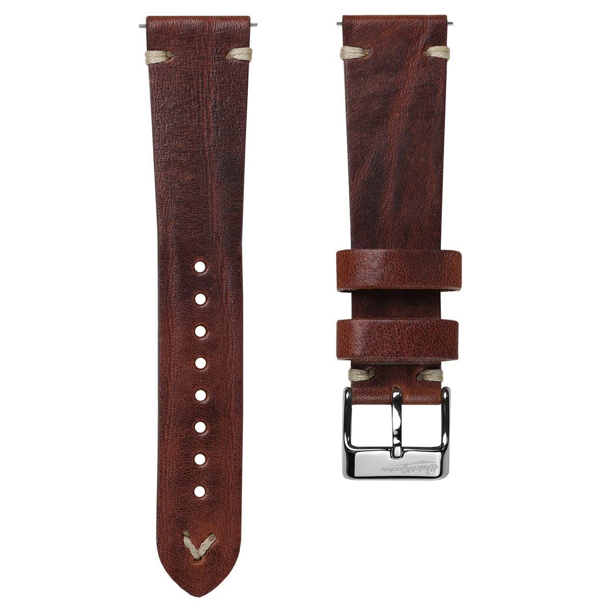 WatchGecko Vintage Simple Handmade Italian Genuine Leather Watch Strap Red Brown 22mm [WatchGecko] - -