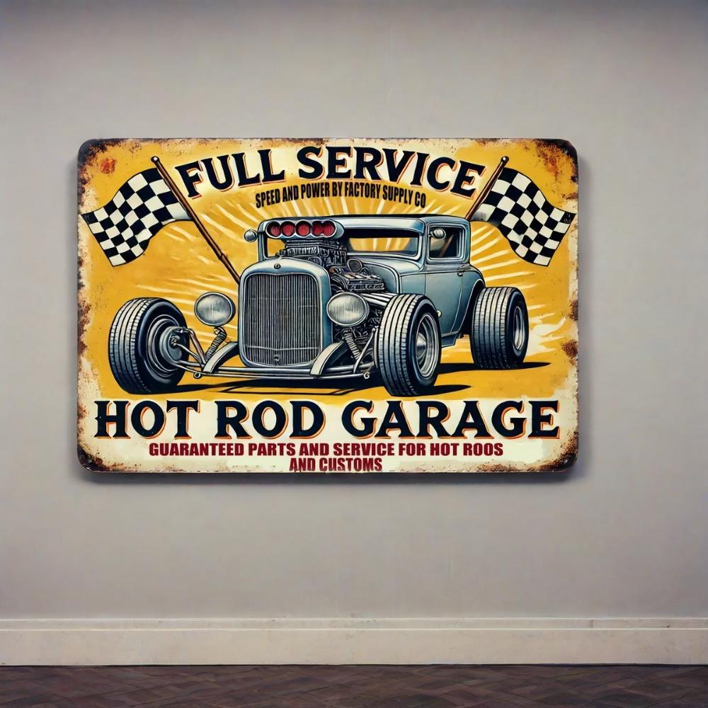 Artisanal Forge-Patina Iron Sign – 'Hot Rod Garage' Mechanical Mandala with Wrench-Gear Motifs |