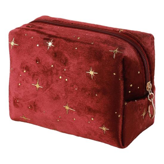 Cosmetic Bag Travel Toiletry Bag Spacious Capacity Velvet Exterior Star Pattern Lipstick Eye Shadow Portable Organizer