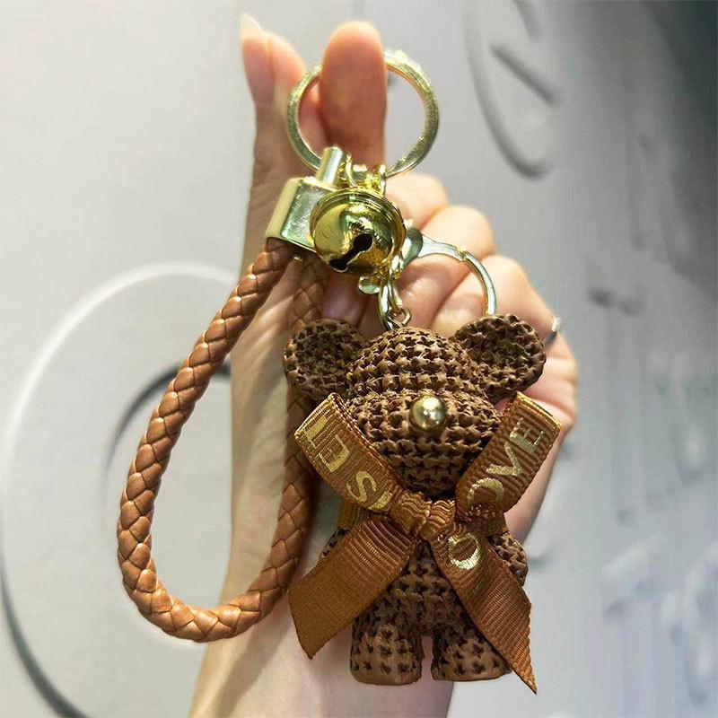 Adorable Resin Yarn Bear Keychain Fashionable Bear Doll With Bow For Gifts