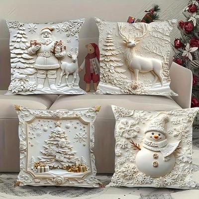 Christmas Day Pillowcase Pillow Core Protection Polyester Throw Pillow Cover Removable Pillow Case Protector Holiday Supplies