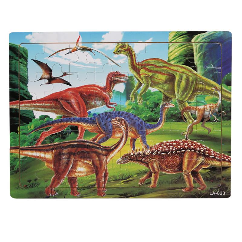 Kinder 40-teiliges Montessori-Spielzeug Holzpuzzles Cartoon-Tier-/Fahrzeug-Intelligenz-Puzzle 3D-Puzzle Lernspielzeug