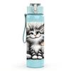 1PC Cute Fluffy Kitten Cat Face Print 750ml Color Plastic Sports Water Bottle Leakproof Flip Straw Lid Suitable for Sports Office Home Use