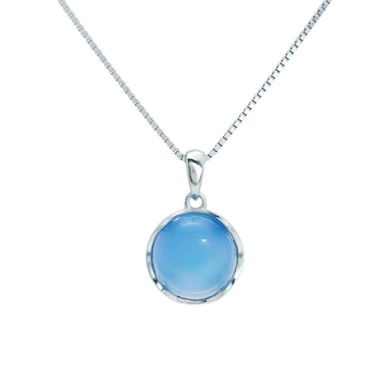 925 Silver Pink Chalcedony Pendant Necklace Korean Ins Style Summer 2023 Fashion Jewelry for Women