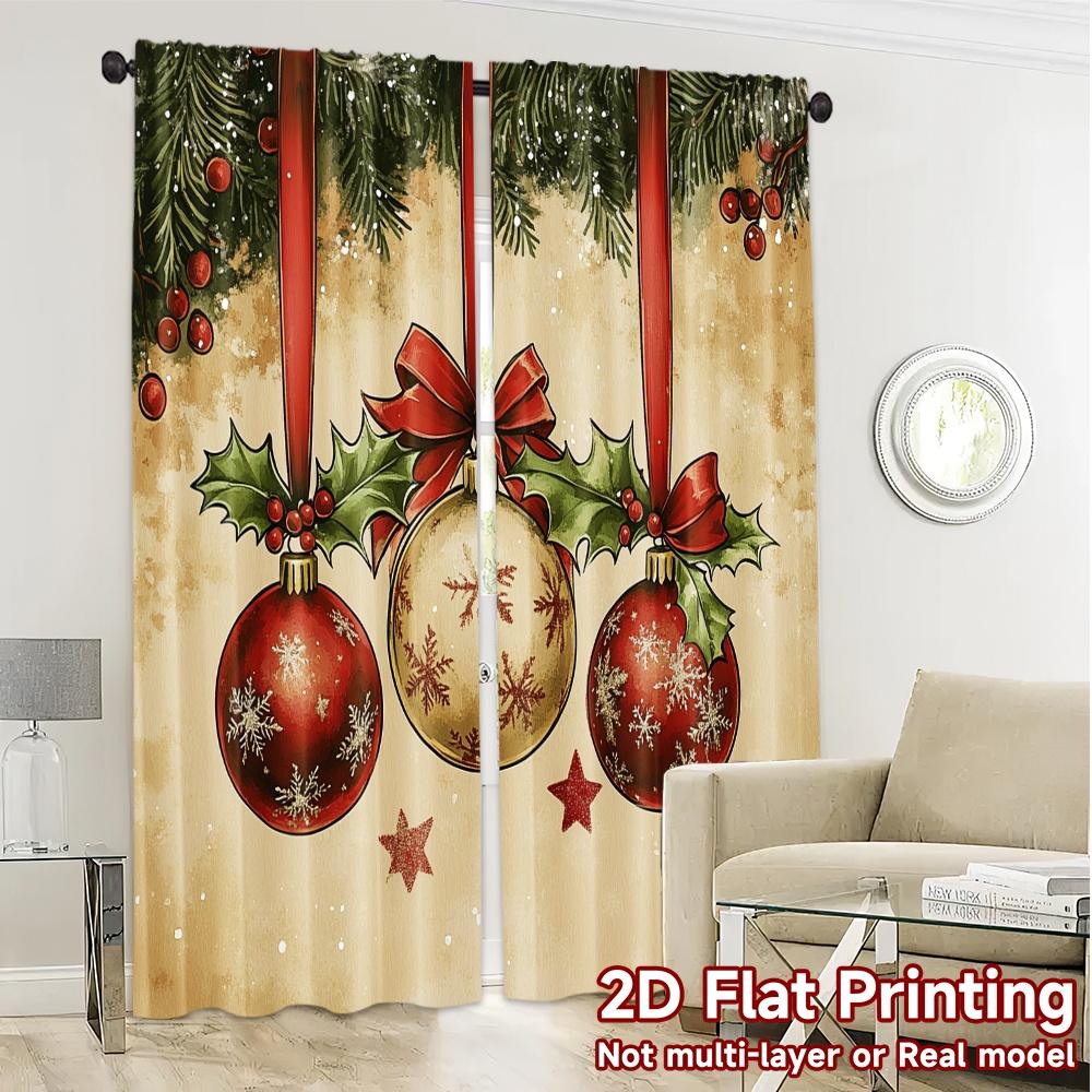2pcs,Curtains Christmas Ornaments Holly Bows (3) Modern Minimalist Curtains Yarn Curtains Room Decor Ldeal for Living Room,