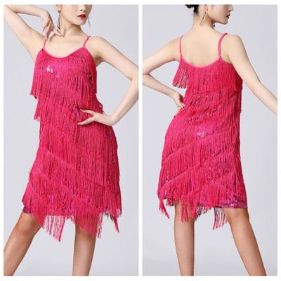 Dámské flitry s třásněmi šaty pro latinskoamerické tance bez rukávů pro taneční sál Salsa Tango Cha Cha Rumba Samba Taneční oblečení