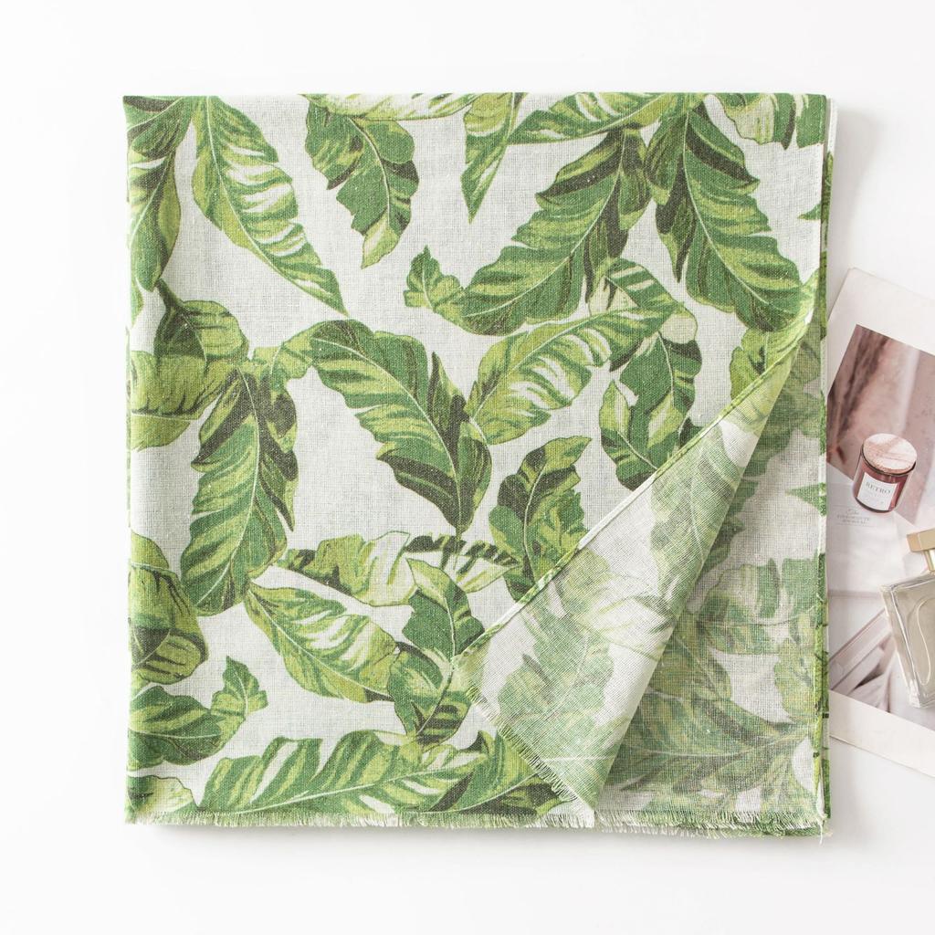 Ins Internet celebrity tropical leaf print long towel cotton and linen texture scarf travel vacation sunshade sunscreen large shawl