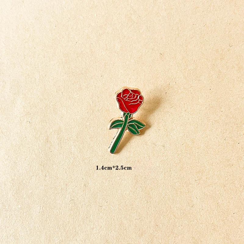 Beautiful Red Rose Brooches Fashionable Gold Color Metal Decorative Pins Clothes Pencil Bag Ornaments
