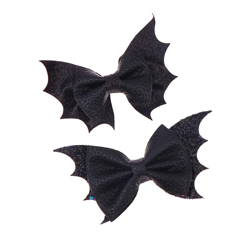 Classical Halloween Festival Girl'S Chunky Leather Bat Hair Bow Clip Wholesale Diy Hair Accessories Headwear Barrette