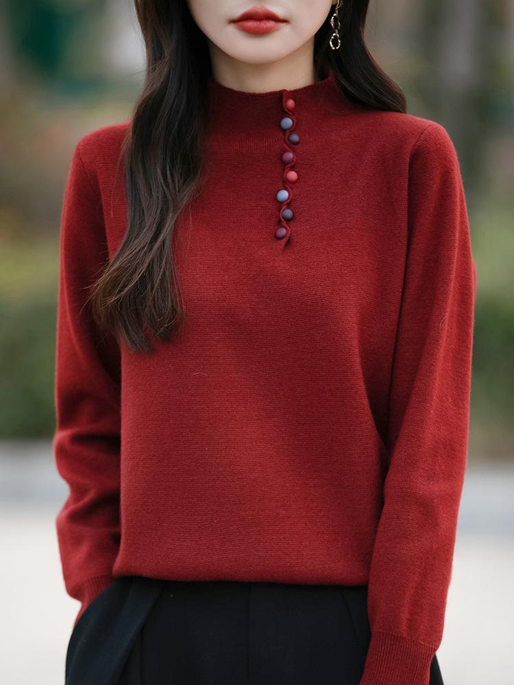 Women's Plus Size Loose Knit Half-High Collar Sweater - Autumn/Winter 2024 Collection