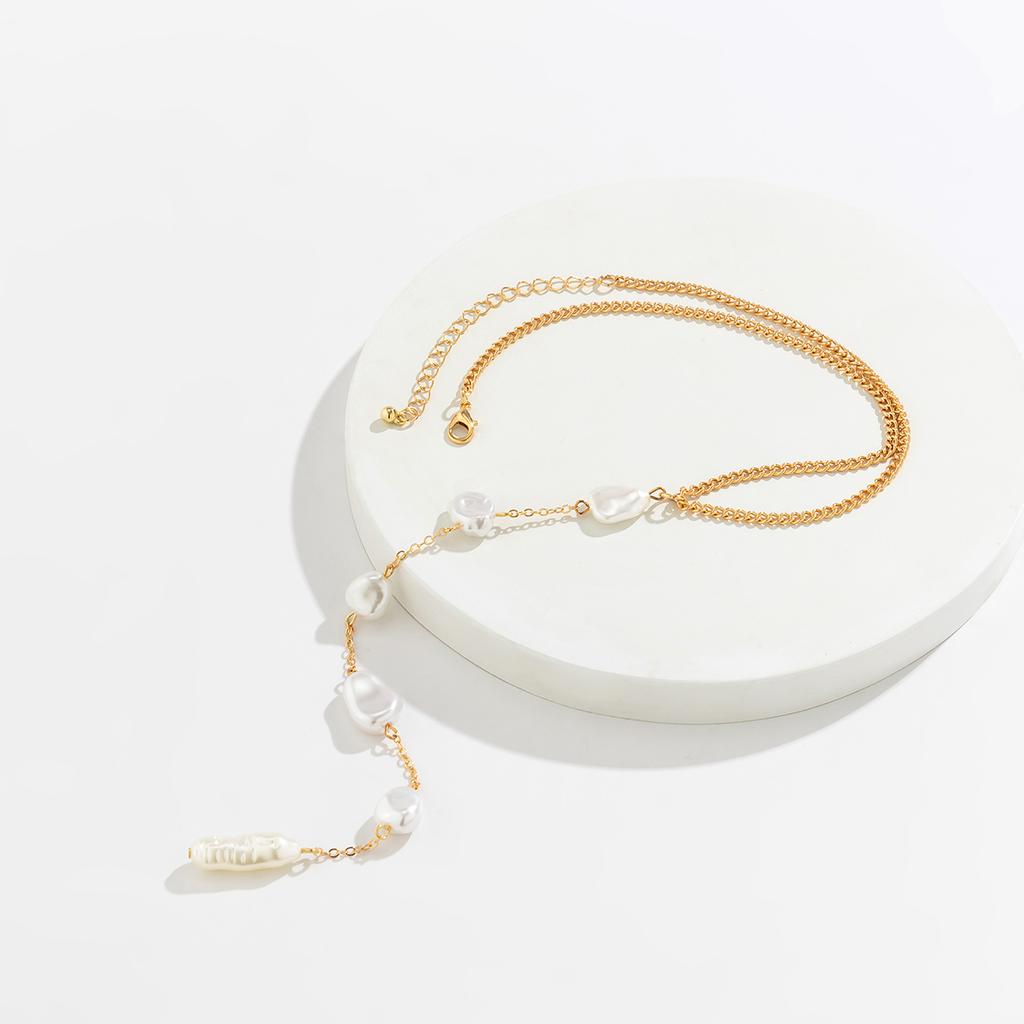 Sexy Simple Irregular Imitation Pearl Long Chain Back Necklace Women Bikini Goth Chest Choker Aesthetic Jewelry Wed Accessories