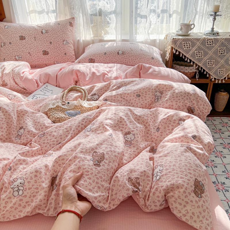 New Double Yarn Four-piece Printing Design Ins Style Student Dormitory Bed Sheet Mattress Quilt Cover Machine Washable