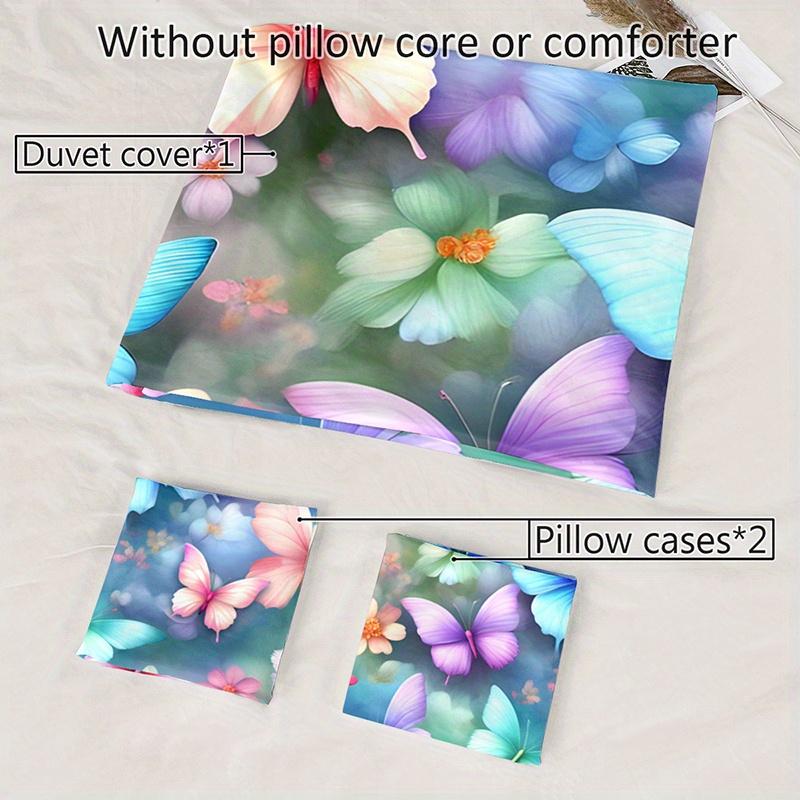 3Pcs Colorful Butterfly Floral Bedding Duvet Cover Set Butterfly Garden Bedding Quilt Set Butterfly Themed Spring Butterfly