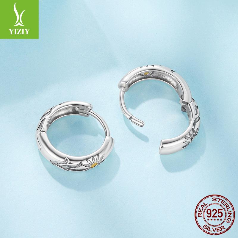 S925 Sterling Silver Carved Sunflower Ear Buckle Female, Gentle And Superior Sunflower Earrings Earrings