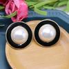 Classic Versatile Vintage Round 925 Silver Needle Stud Earrings Black and White Oil Drop Pearl Earrings