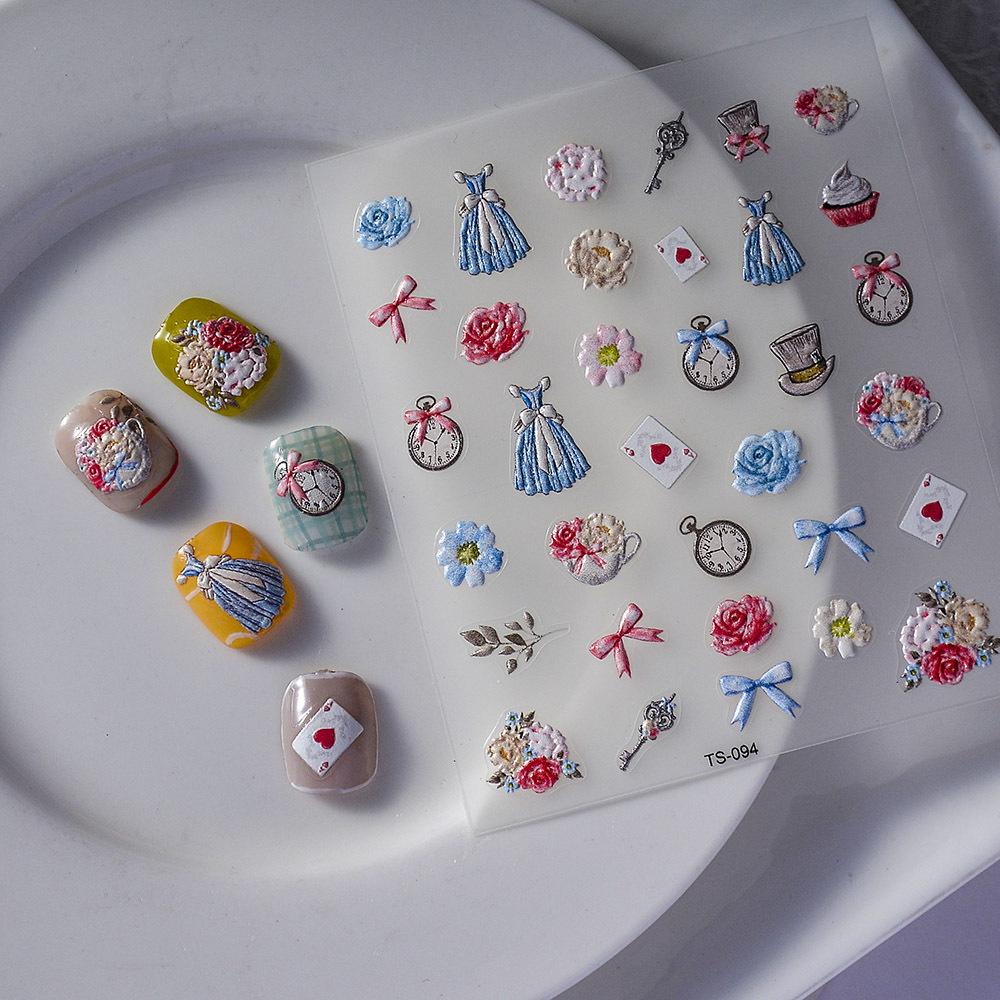 Waterproof 5D Embossed Nail Art Stickers: Bridal Flowers & Bows, Long-lasting & Tearable