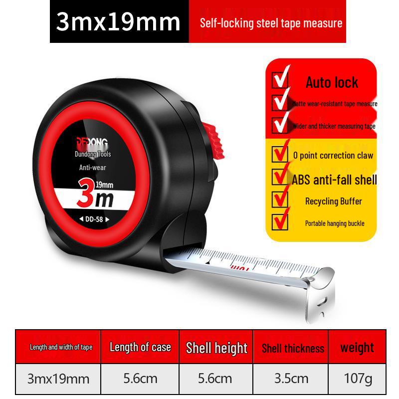Durable Auto-Locking Steel Tape Measure, 5m/3ft, Waterproof & Wear-Resistant, Cut-Resistant Ruler with Thickened Casing.
