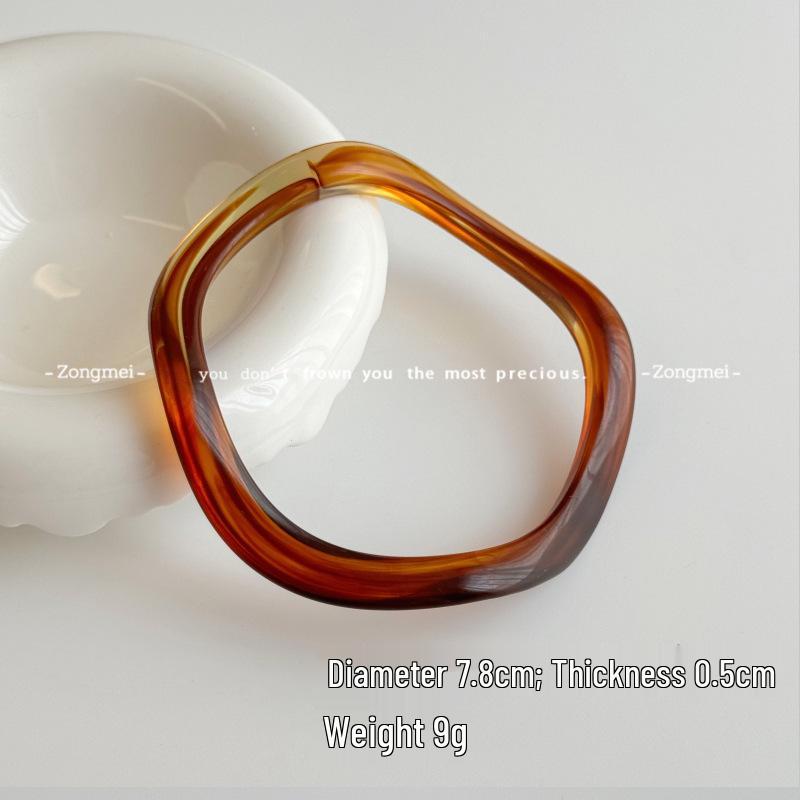 Irregular Wide-Edged Acrylic Cellulose Acetate Hoop Bracelet for Women - Niche Design, Retro Stackable Bangle Hand Jewelry