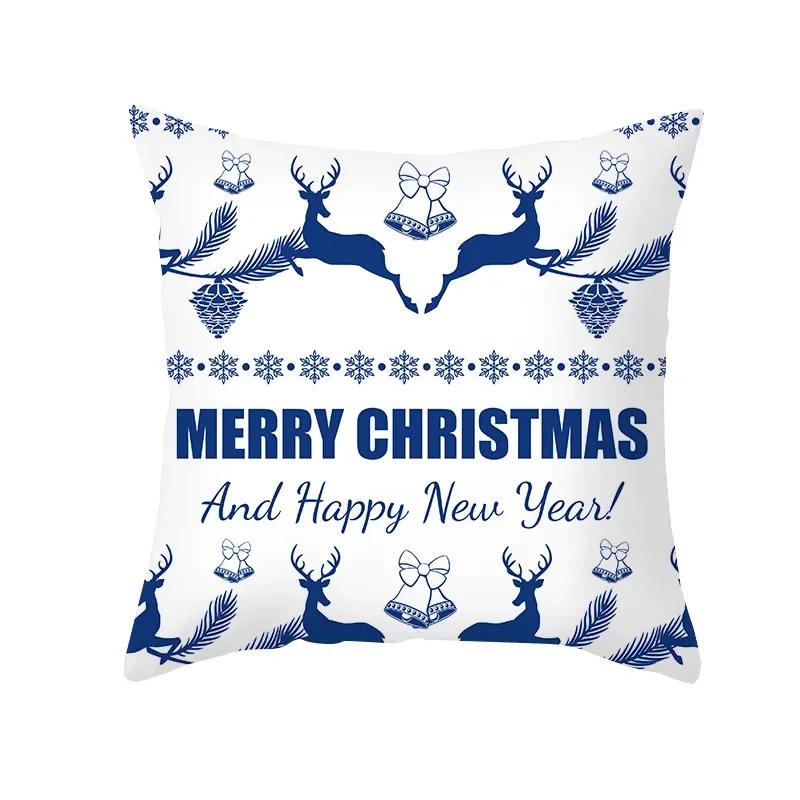 Blue Christmas Elk Snowflake Throw Pillow Cover With Short Plush Print Living Room Sofa Decoration Cushion Cover Pillow Covers