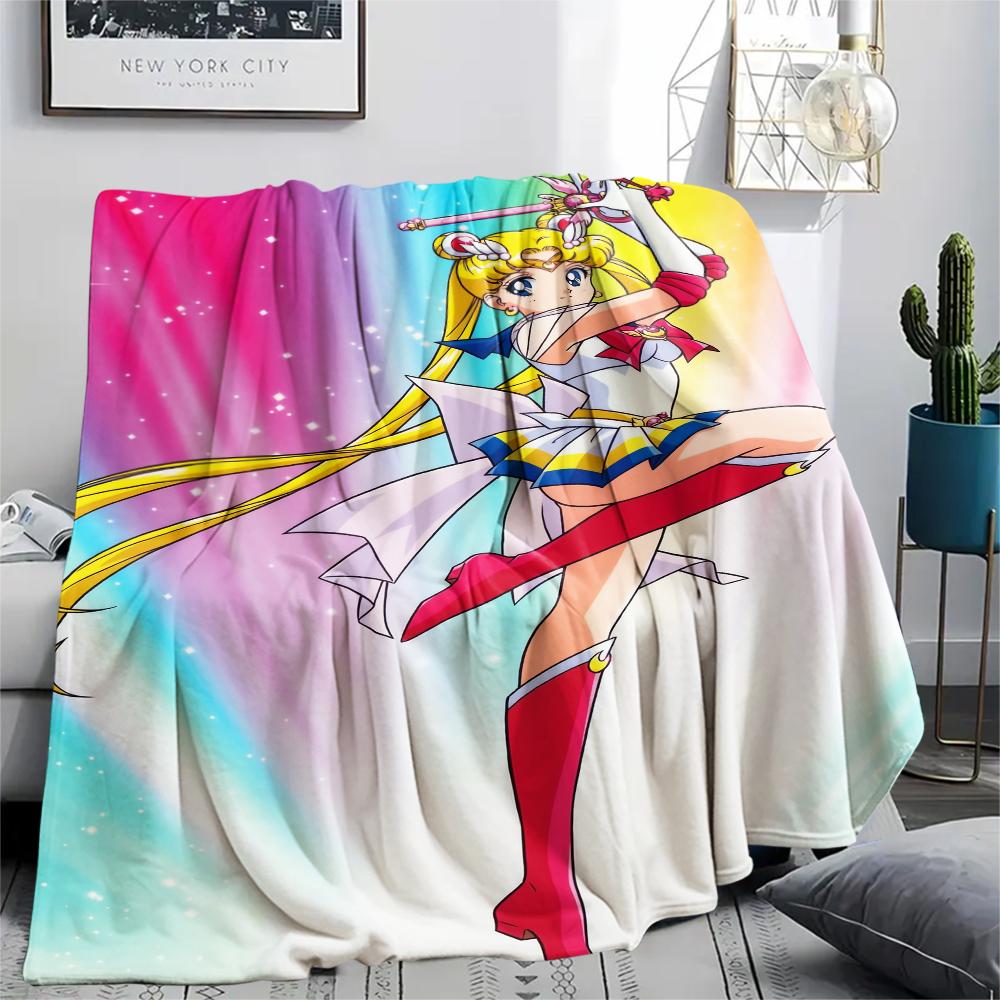 Sailor Moon Sailor Mercury pattern Flannel Blanket, High quality Comfortable for All Seasons, Home Decor, Warmth and Comfort, Perfect for Gifts.