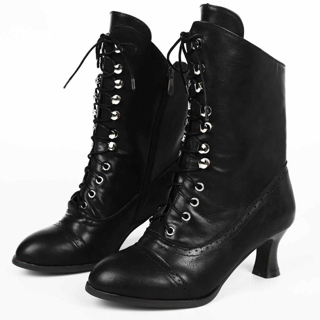 Women's Short Boots, Booties With Side Zipper, Closed Toe, Chunky Mid Heel Shoes