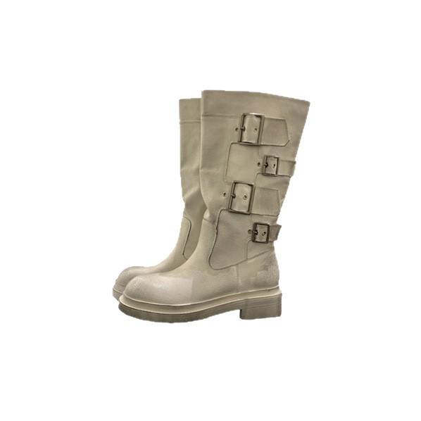 Cowhide~ Belt Buckle Soft Leather Cool Boots Women's British Versatile Thick Heel Tall Motorcycle Boots Tall Knight Boots