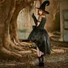 Black Lace Mesh Witch Tailcoat Dress Costume For Halloween Party Events Cosplay