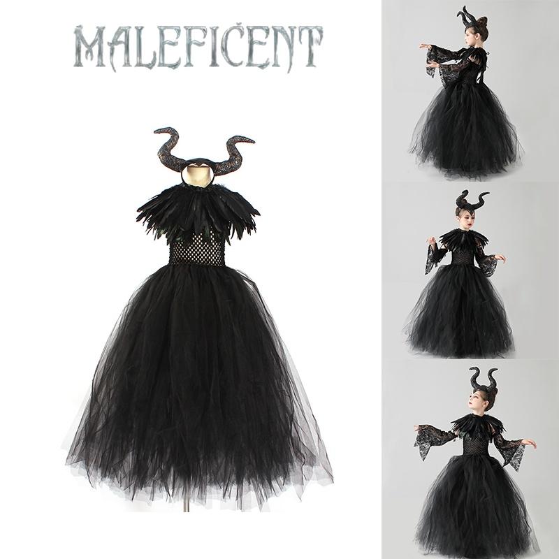 Classic Halloween Cartoon Cosplay Costume Suit For Kids- Maleficent Character Dress