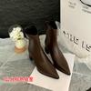 Thick heel square head short boots women's fat mm high heel elastic thin boots thick legs big tube circumference large size women's shoes