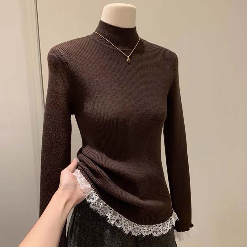 Svetr pro ženy Podzim Zima Zesílený Hřejivý Pletený Pružný Dlouhý rukáv Rolák Top