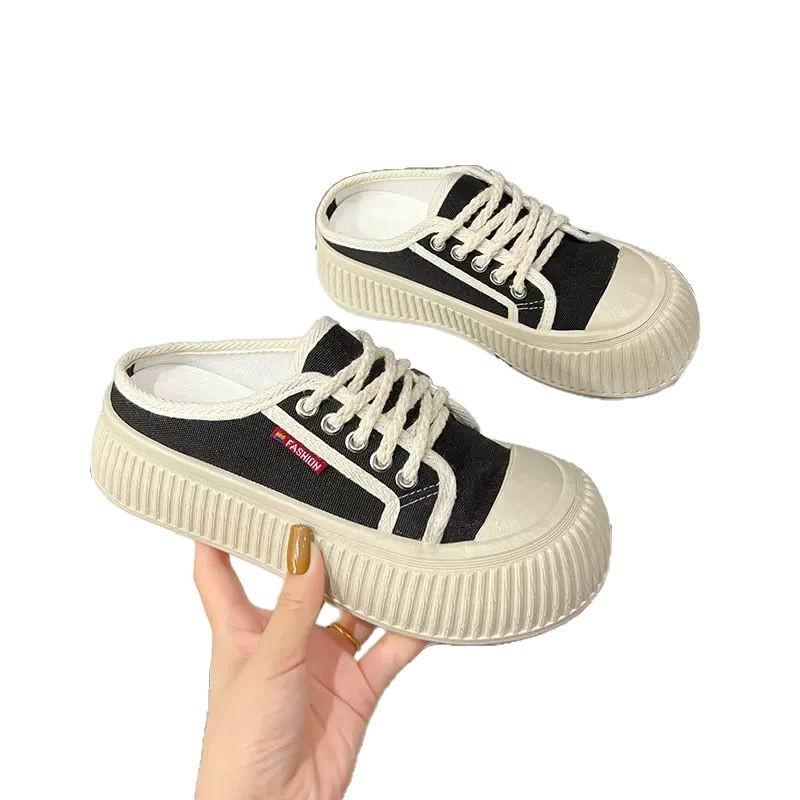 Korean Fashion Trend Women's Canvas Shoes New Breathable and Comfortable Thick Sole Half-support Casual Travel White Shoes