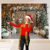 Christmas Party Decor Banner Backdrop Christmas Tree White Wooden Door Winter Snow Decorations Christmas Photography Backgrounds