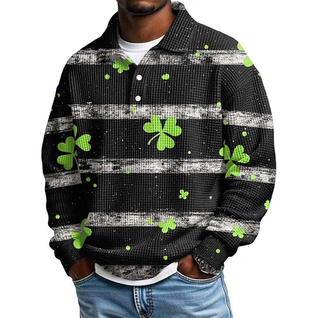 Pánská ležérní košile s krátkým rukávem, ležérní, na Svátek svatého Patrika, letní, jarní, s límcem, na knoflíky