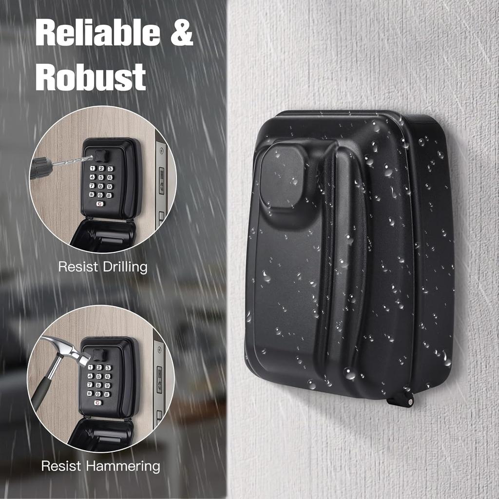 Key Lock Box for Outside, Key Safe Wall Mounted Outdoor Waterproof Extra Large Key Box 12-Digit Combination Key Storage Box with Weatherproof Cover