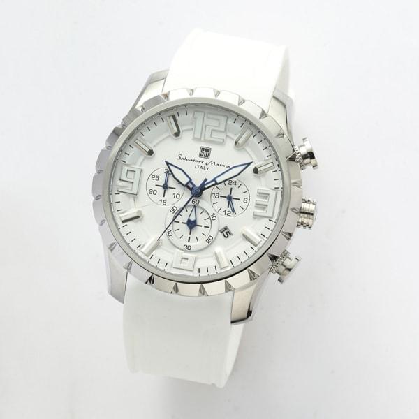 Salvatore Marra Men's Rubber Belt Chronograph Watch SM22111-SSWH/WH