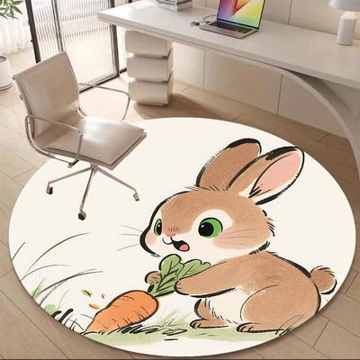 1pc Bunny Carrot Office Round Area Rug, Indoor Mat Suitable ForOffice, Under Office Chairs Bedroom Living Room Home Decor, Room Deco T107