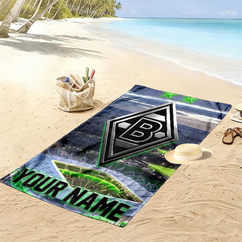 Benutzerdefinierter Name Borussia Mönchengladbach Druck Strandtuch, Großes Weiches Schnelltrocknendes Handtuch für Strand Camping Schwimmen_xia 80cmx160cm(31x63inch) gray