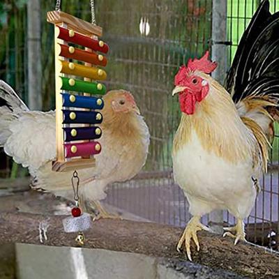 Chicken Xylophone Toy for Hens Suspensible Wood Xylophone Toy with 8 Metal Keys Chicken Coop Pecking Toy with Grinding Stone (Rainbow Color)