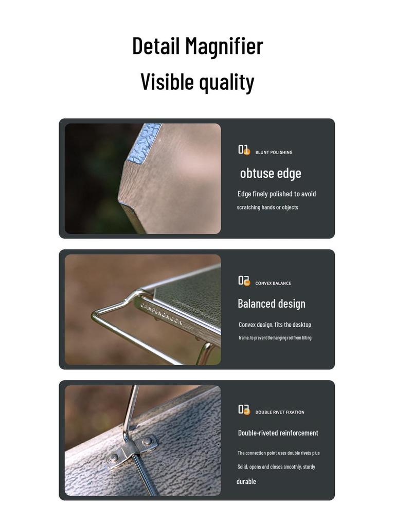 Coleman T-2355 Lightweight Mesh Table with Patterned Stainless Steel Square Top and Auxiliary Tray