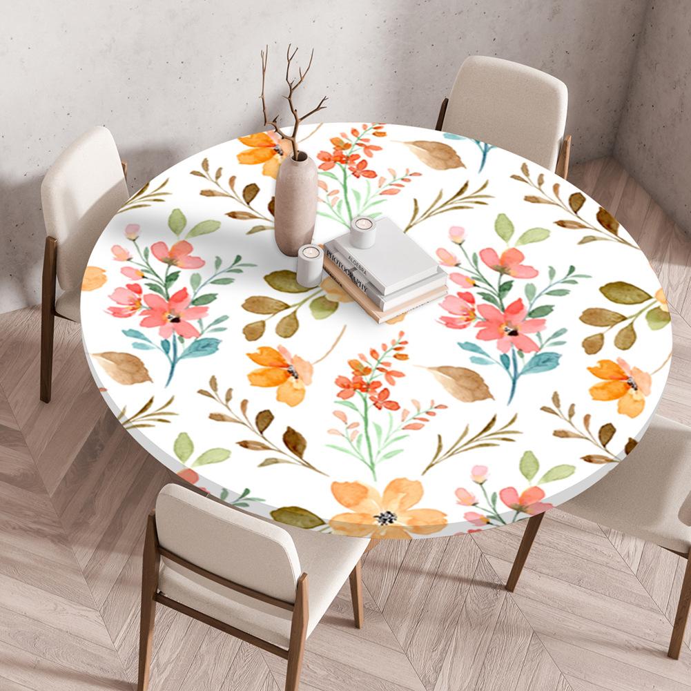Round Table Cover Protector Elastic –Floral Print Fitted Tablecloth Waterproof,Elastic Edge Round Table Cloth for Dining Kitchen