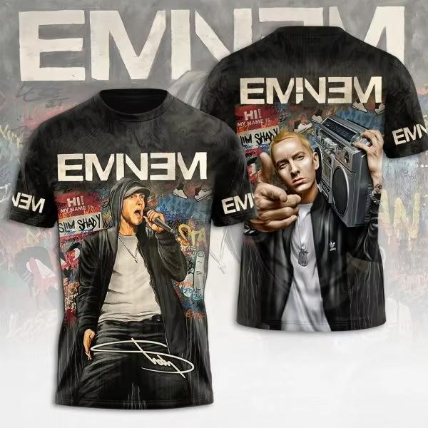 Round Neck 3D Rapper Eminem Printed T-shirts Casual Short Sleeved Men's T-shirts - Soft Medium Stretch Polyester Fabric Summer Relaxed Fit Clothing