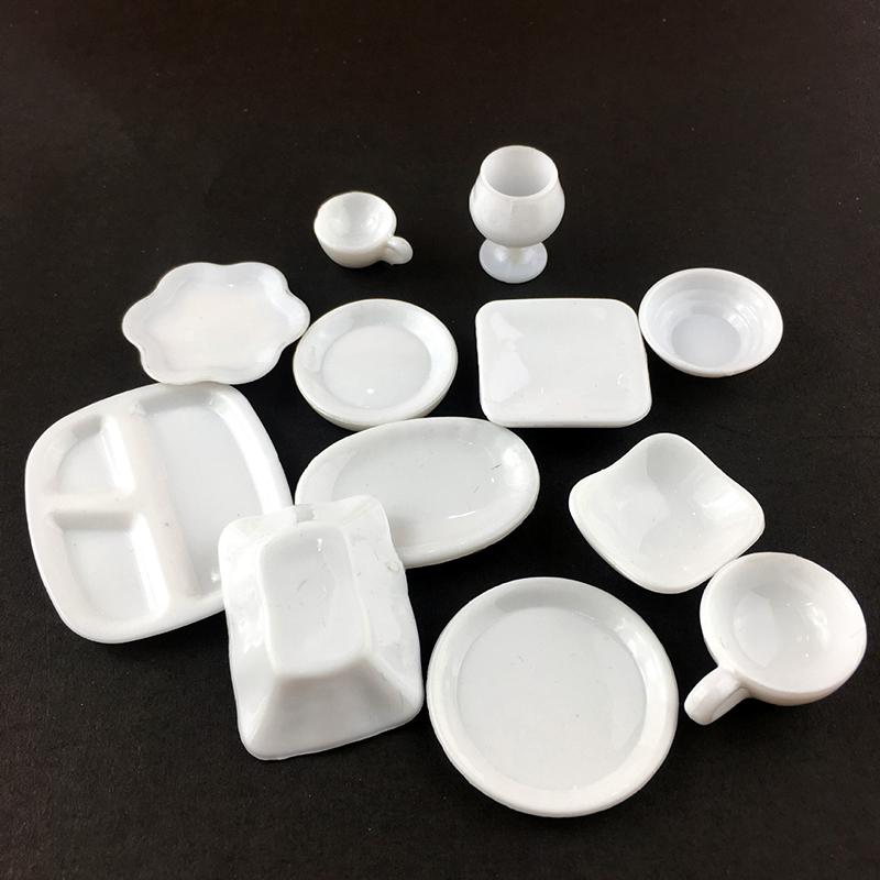 12Pcs/Set Mini White Kitchenware Toys Drink Cups Dish Plate Tableware Mini Simulation Accessories Diy Pretend Play Toys
