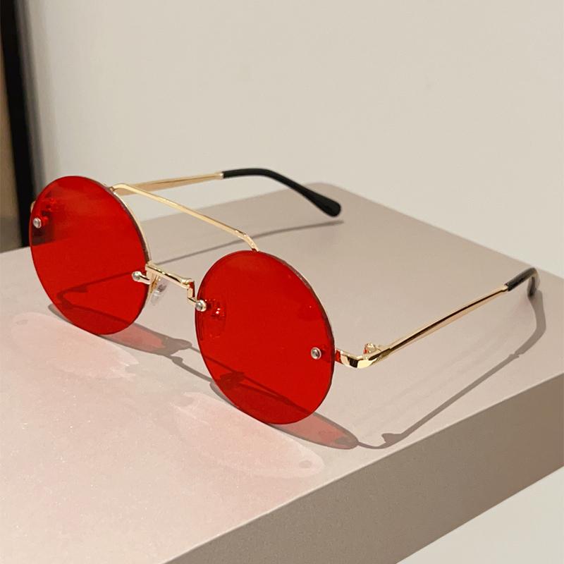 Vintage Round Sunglasses Men New Fashion Rimless Double Bridge Shades Women Retro Trendy Brand Design Sun Glasses