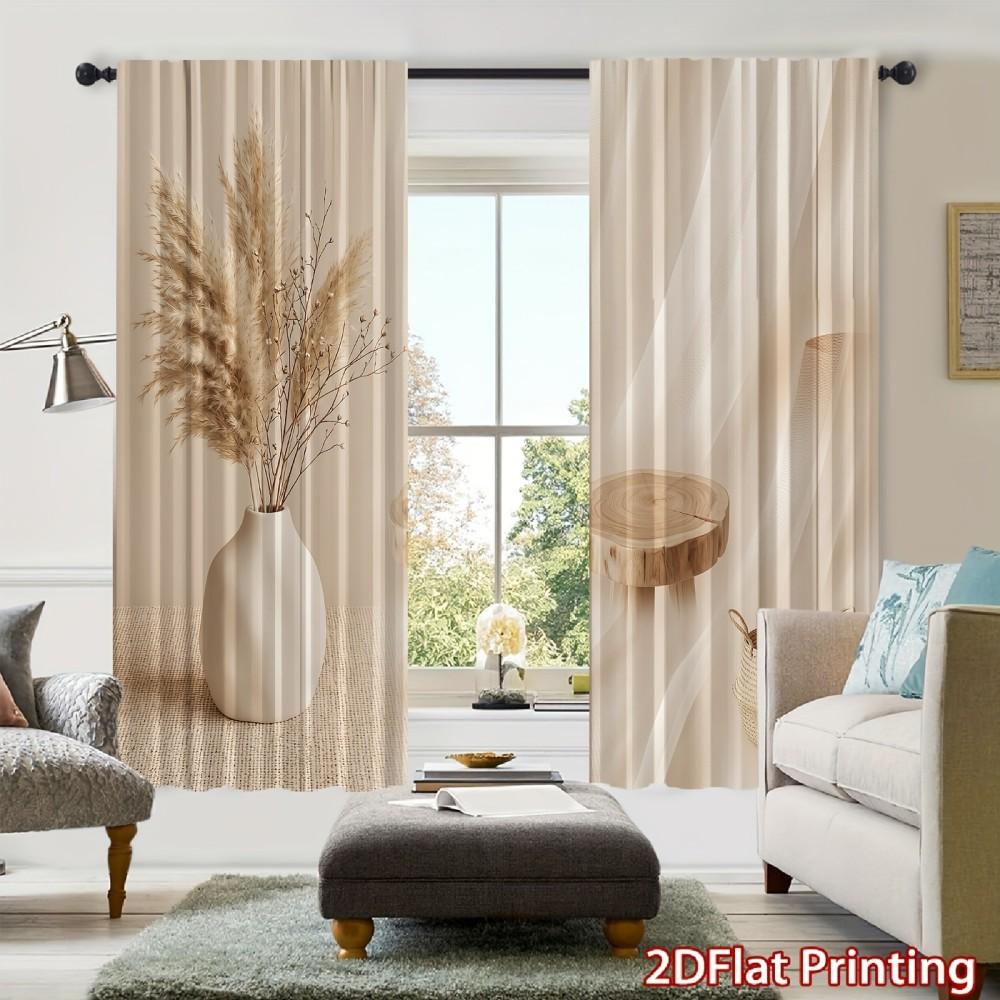 2PCS Minimalist Curtains, Pampas Vase Wood Stump, Digital Print, Bedroom Living Room, Office, Polyester, Window Drapes